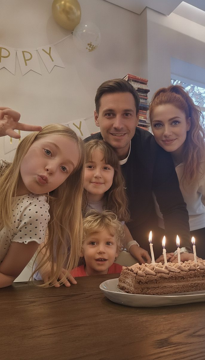The whole family around a birthday cake